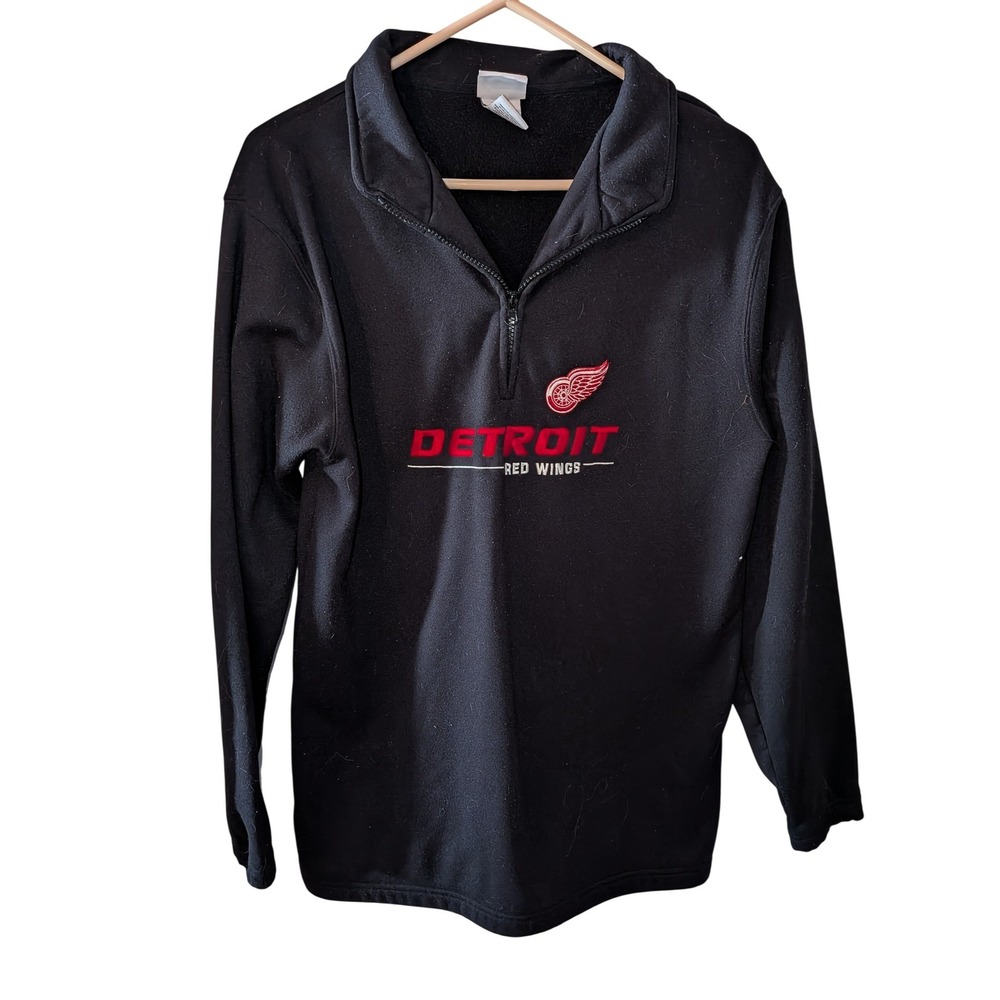 Detroit Red Wings NHL Quarter Zip Fleece‎ Pullover Mens Medium Black Hockeytown
